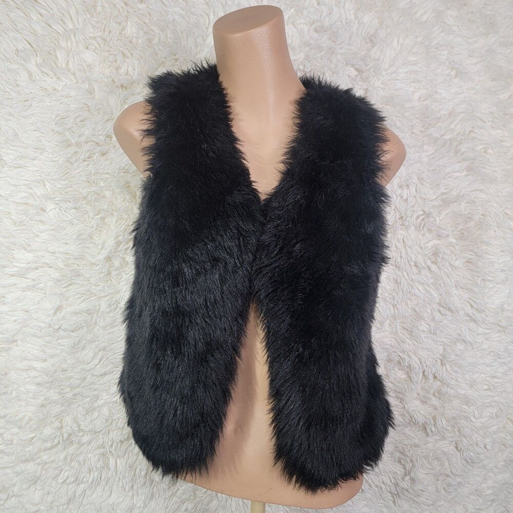 Justice Faux Fur Vest Girl's Size 12/14 Black Holiday Lined Sleeveless A